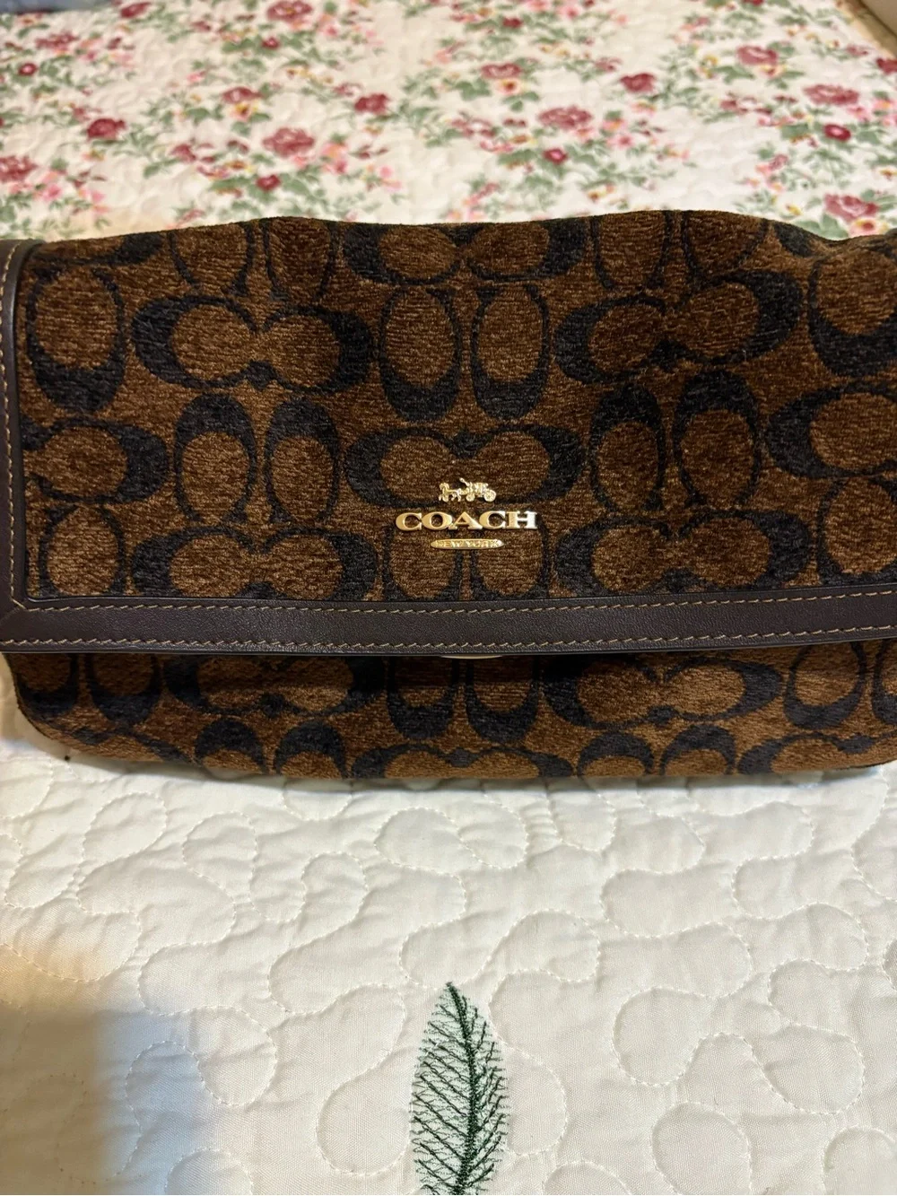 Coach Brown Signature Canvas Fold-Over Wristlet Clutch